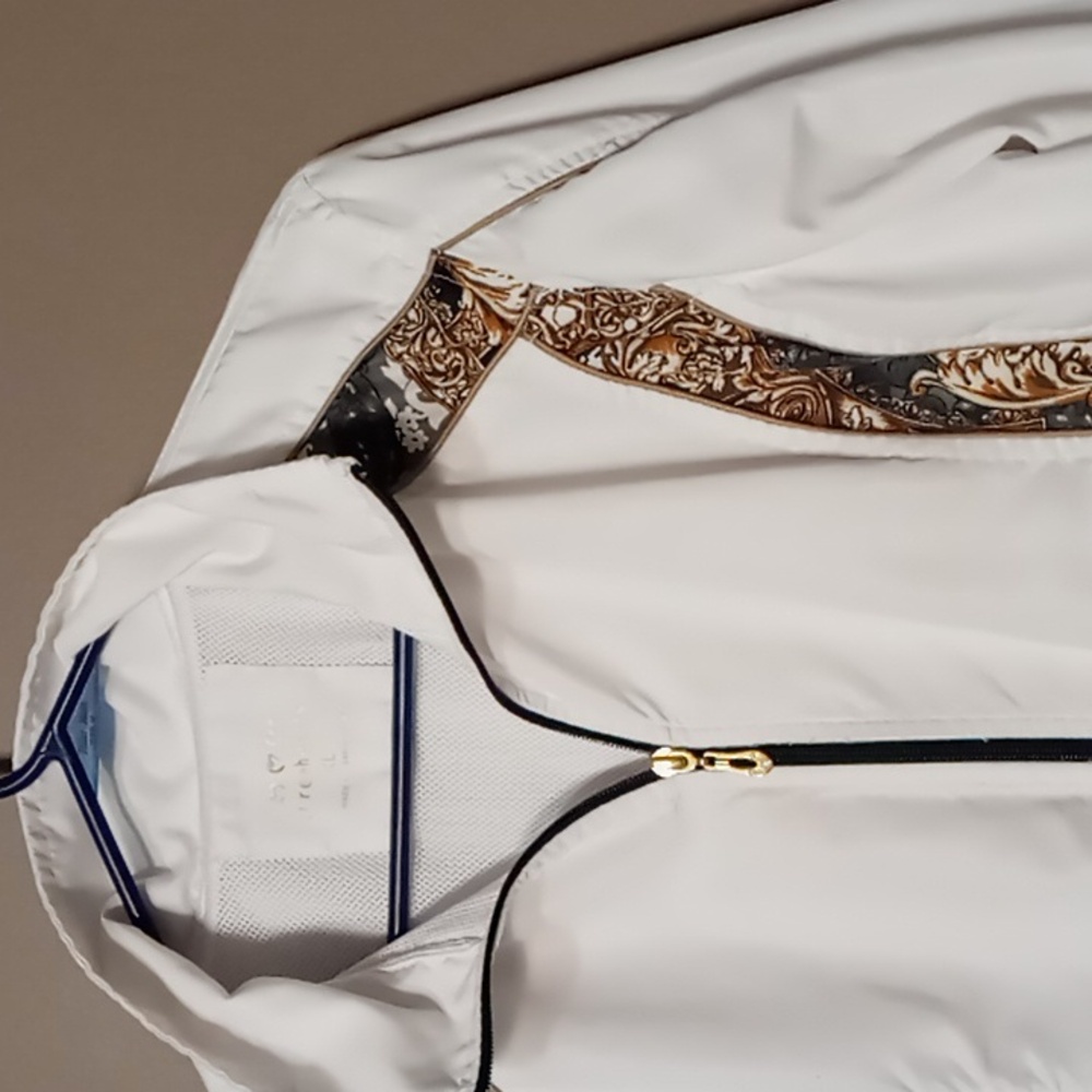 Threehearts Full Zip White w Paisley Patterned Trim, Front Pocketed Jacket XL - Picture 4 of 10